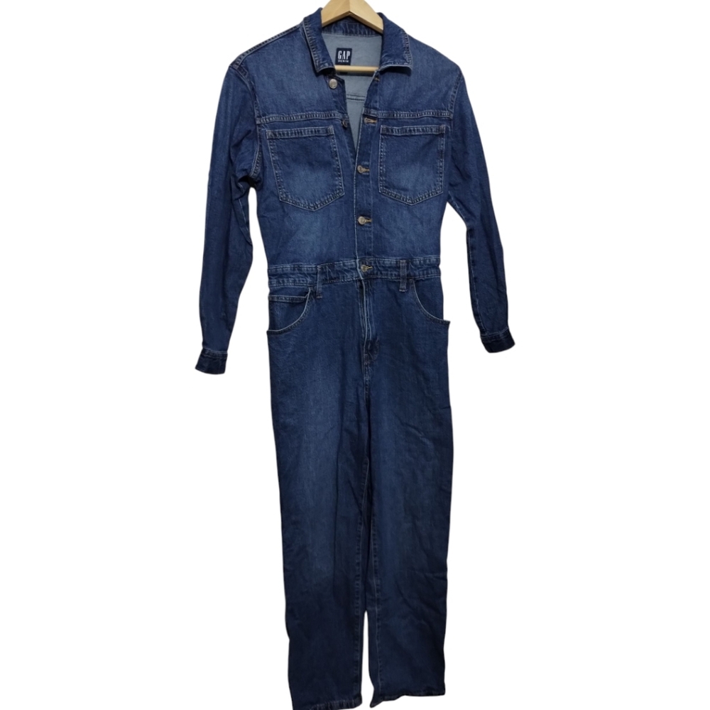 GAP Utility Denim Jumpsuit Long Sleeve Button Women's Sz 6